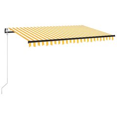 vidaXL automaatselt sissetõmmatav varikatus, 450 x 350 cm, kollane ja valge hind ja info | Päikesevarjud, markiisid ja alused | kaup24.ee