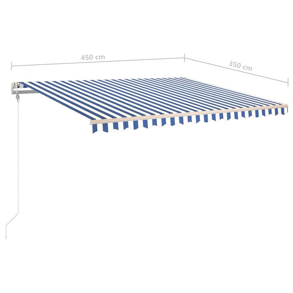 vidaXL automaatne varikatus, LED, tuuleandur, 450x350 cm, sinine/valge hind ja info | Päikesevarjud, markiisid ja alused | kaup24.ee