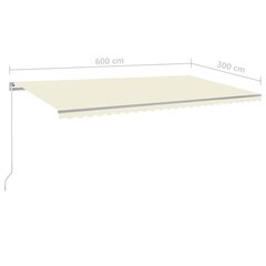 vidaXL käsitsi sissetõmmatav varikatus LED-iga, 600 x 300 cm, kreemjas цена и информация | Зонты, маркизы, стойки | kaup24.ee