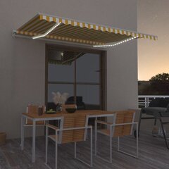 vidaXL käsitsi sissetõmmatav varikatus LEDiga 400x350 cm kollane/valge hind ja info | Päikesevarjud, markiisid ja alused | kaup24.ee