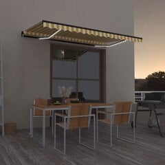 vidaXL käsitsi sissetõmmatav varikatus, LED, 450x300 cm kollane, valge hind ja info | Päikesevarjud, markiisid ja alused | kaup24.ee