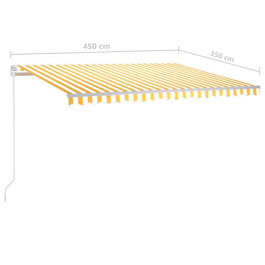 vidaXL käsitsi sissetõmmatav varikatus LED-iga, 450 x 350 cm, kollane ja valge hind ja info | Päikesevarjud, markiisid ja alused | kaup24.ee