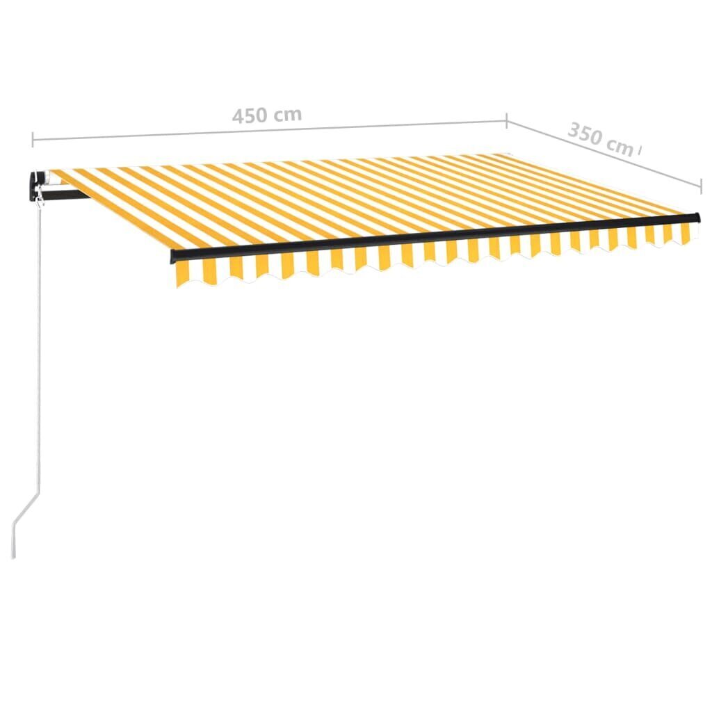 vidaXL käsitsi sissetõmmatav varikatus LED, 450x350 cm, kollane/valge цена и информация | Päikesevarjud, markiisid ja alused | kaup24.ee