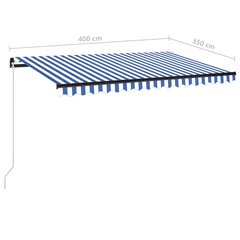 vidaXL käsitsi sissetõmmatav varikatus LED-iga 400 x 350 cm, sinine ja valge hind ja info | Päikesevarjud, markiisid ja alused | kaup24.ee