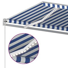 vidaXL käsitsi sissetõmmatav varikatus LED, 500x350 cm, sinine, valge цена и информация | Зонты, маркизы, стойки | kaup24.ee