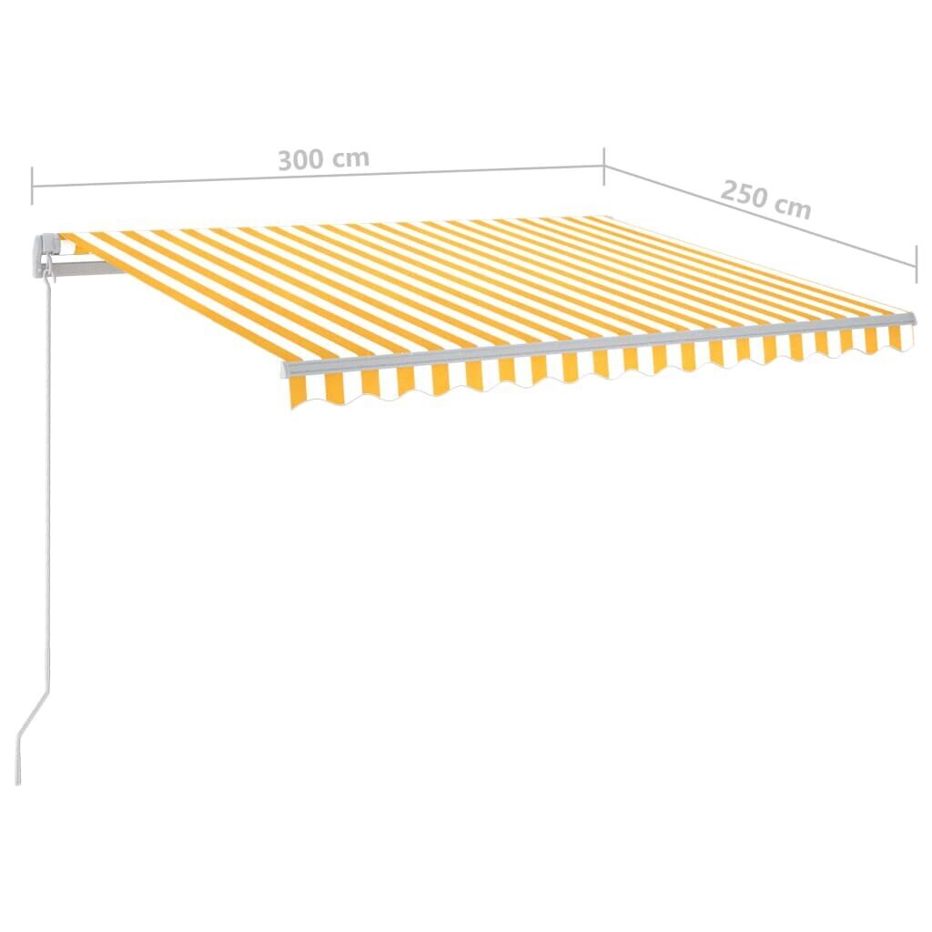 vidaXL automaatne varikatus, tuuleandur, LED, 3x2,5 m kollane, valge hind ja info | Päikesevarjud, markiisid ja alused | kaup24.ee