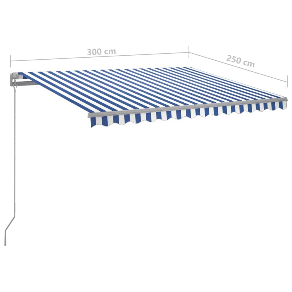 vidaXL automaatne varikatus, tuuleandur, LED, 3x2,5 m sinine, valge hind ja info | Päikesevarjud, markiisid ja alused | kaup24.ee