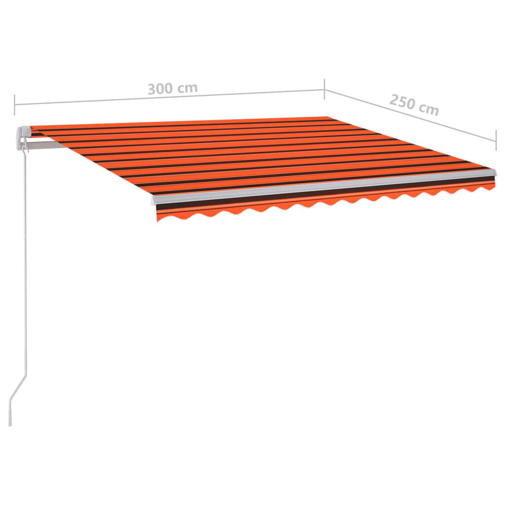 vidaXL automaatne varikatus, LED, tuuleandur 3x2,5 m oranž/pruun hind ja info | Päikesevarjud, markiisid ja alused | kaup24.ee