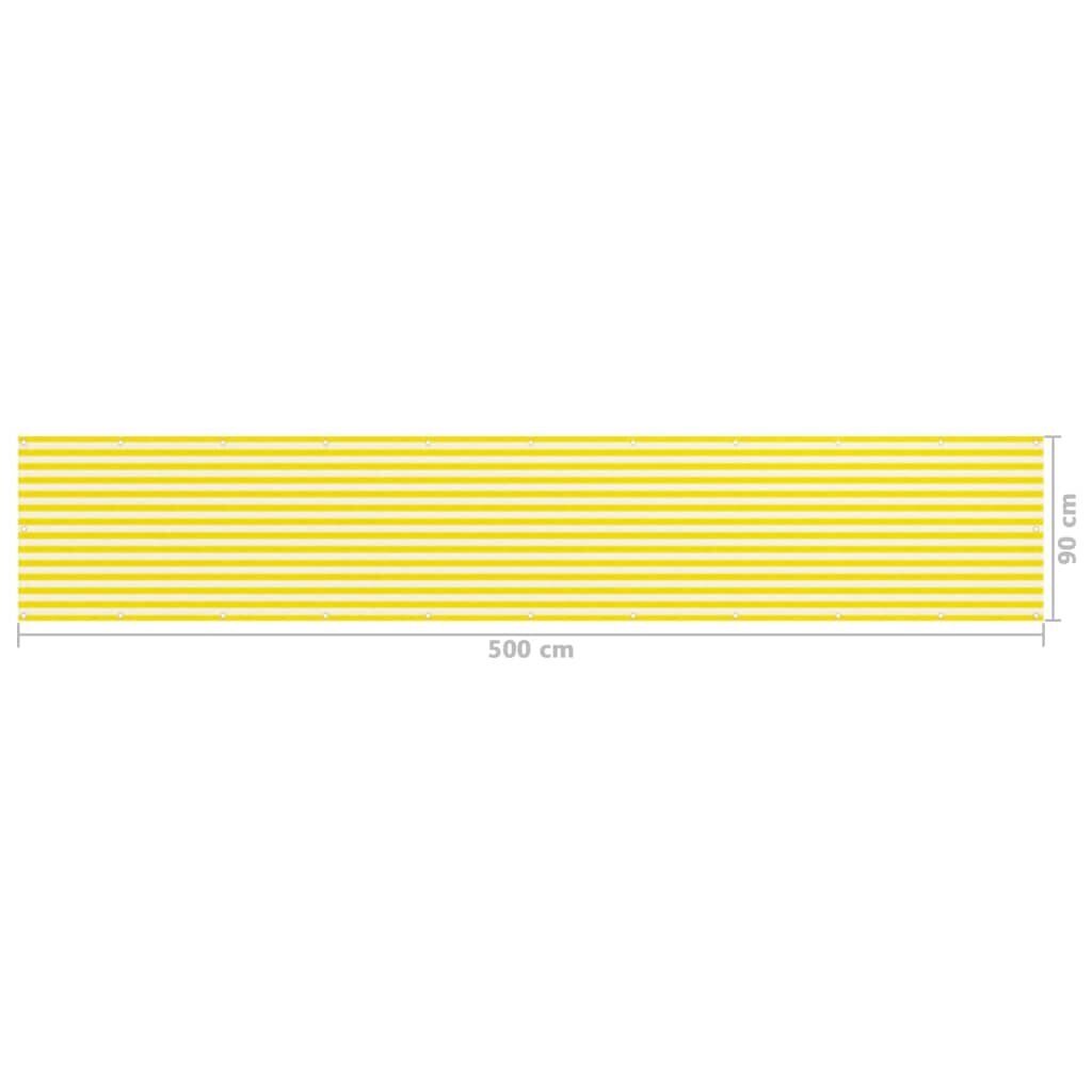 vidaXL rõdusirm, kollane ja valge, 90 x 500 cm, HDPE цена и информация | Päikesevarjud, markiisid ja alused | kaup24.ee