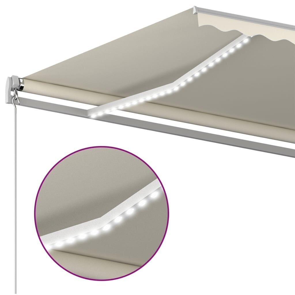 vidaXL automaatne varikatus LED, tuuleandur 6x3,5 m kreemjas hind ja info | Päikesevarjud, markiisid ja alused | kaup24.ee