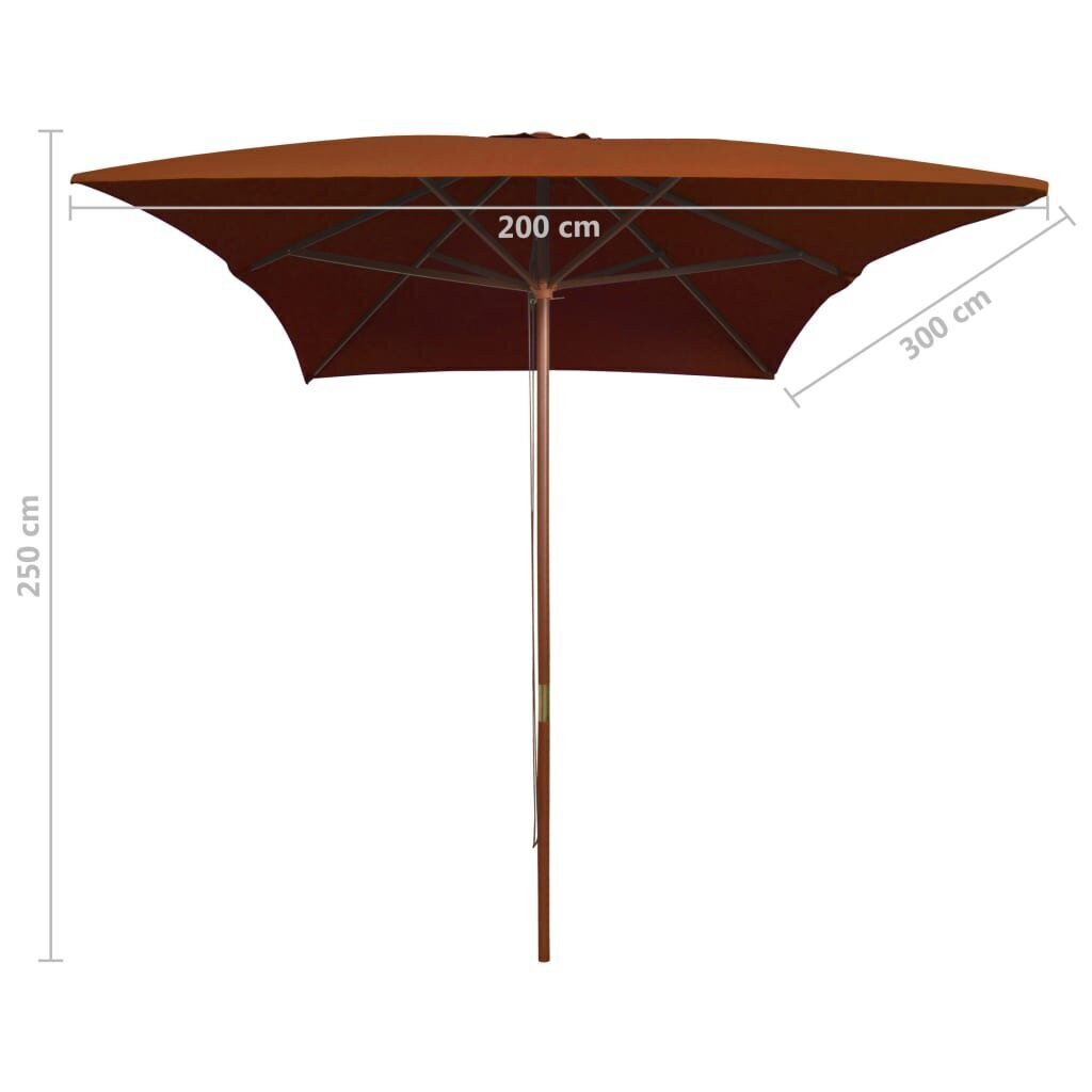 vidaXL päikesevari puust postiga, terrakota, 200 x 300 cm hind ja info | Päikesevarjud, markiisid ja alused | kaup24.ee