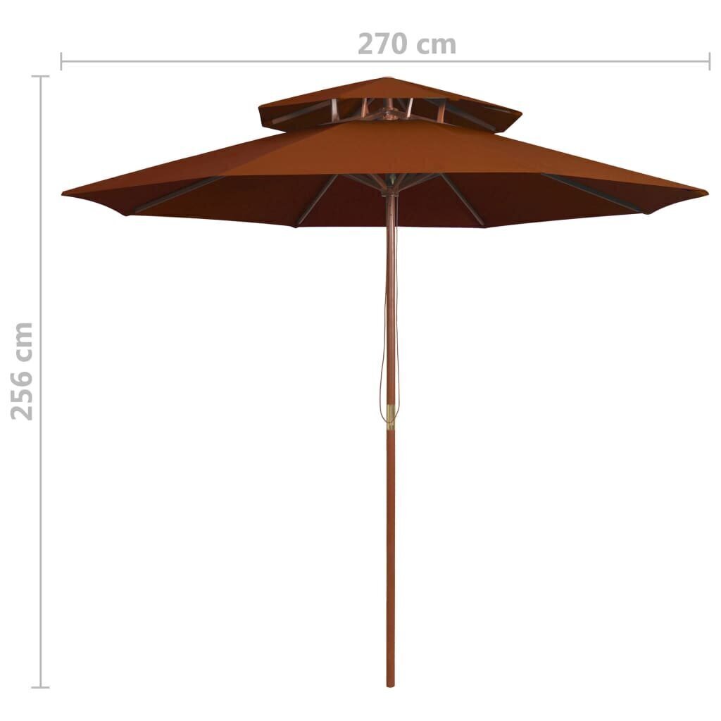 vidaXL kahekordne päikesevari puust postiga, terrakota, 270 cm hind ja info | Päikesevarjud, markiisid ja alused | kaup24.ee