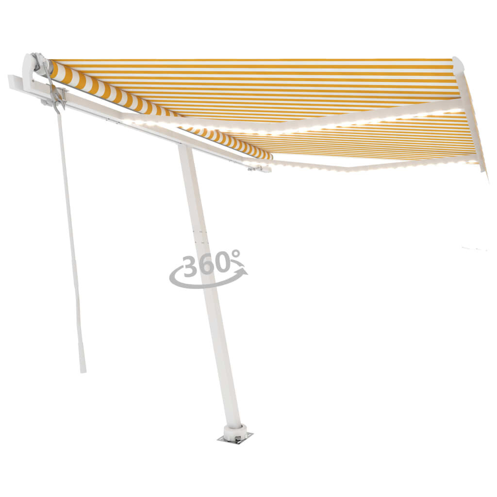 vidaXL automaatne varikatus LED, tuuleandur 350x250 cm kollane/valge цена и информация | Päikesevarjud, markiisid ja alused | kaup24.ee