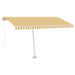 vidaXL iseseisev käsitsitõmmatav varikatus, 450 x 300 cm kollane/valge hind ja info | Päikesevarjud, markiisid ja alused | kaup24.ee