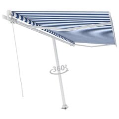 vidaXL iseseisev käsitsitõmmatav varikatus, 400 x 350 cm, sinine/valge hind ja info | Päikesevarjud, markiisid ja alused | kaup24.ee