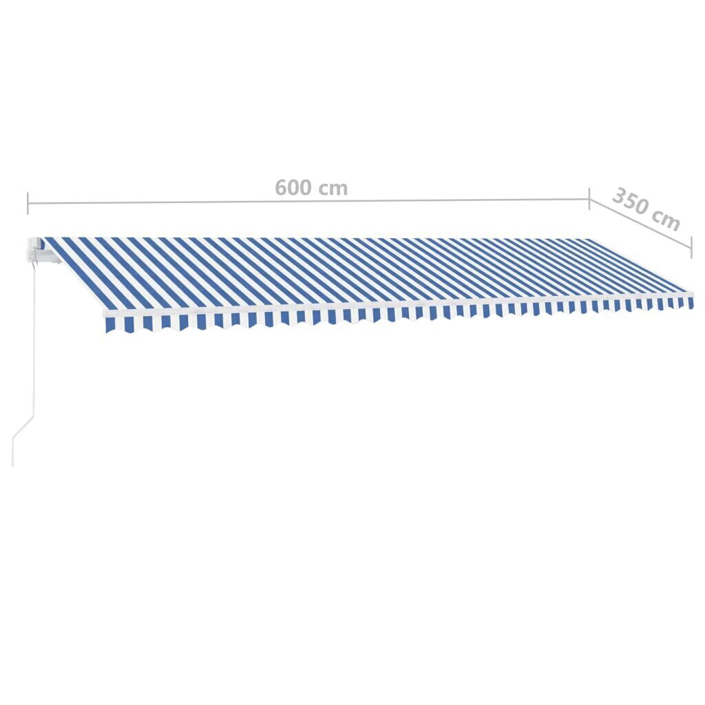 vidaXL iseseisev käsitsitõmmatav varikatus, 600 x 350 cm, sinine/valge цена и информация | Päikesevarjud, markiisid ja alused | kaup24.ee