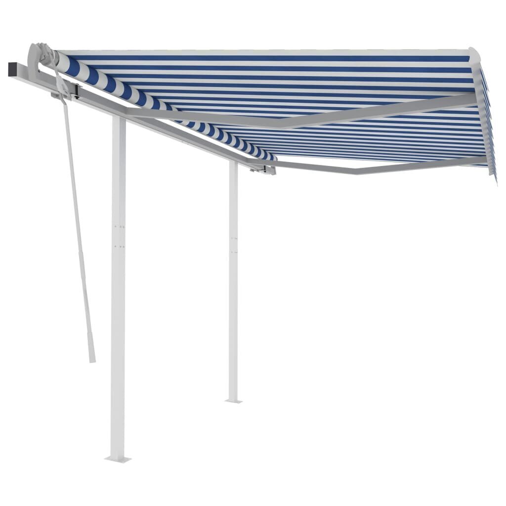 vidaXL käsitsi sissetõmmatav varikatus, 3x2,5 m, sinine/valge hind ja info | Päikesevarjud, markiisid ja alused | kaup24.ee