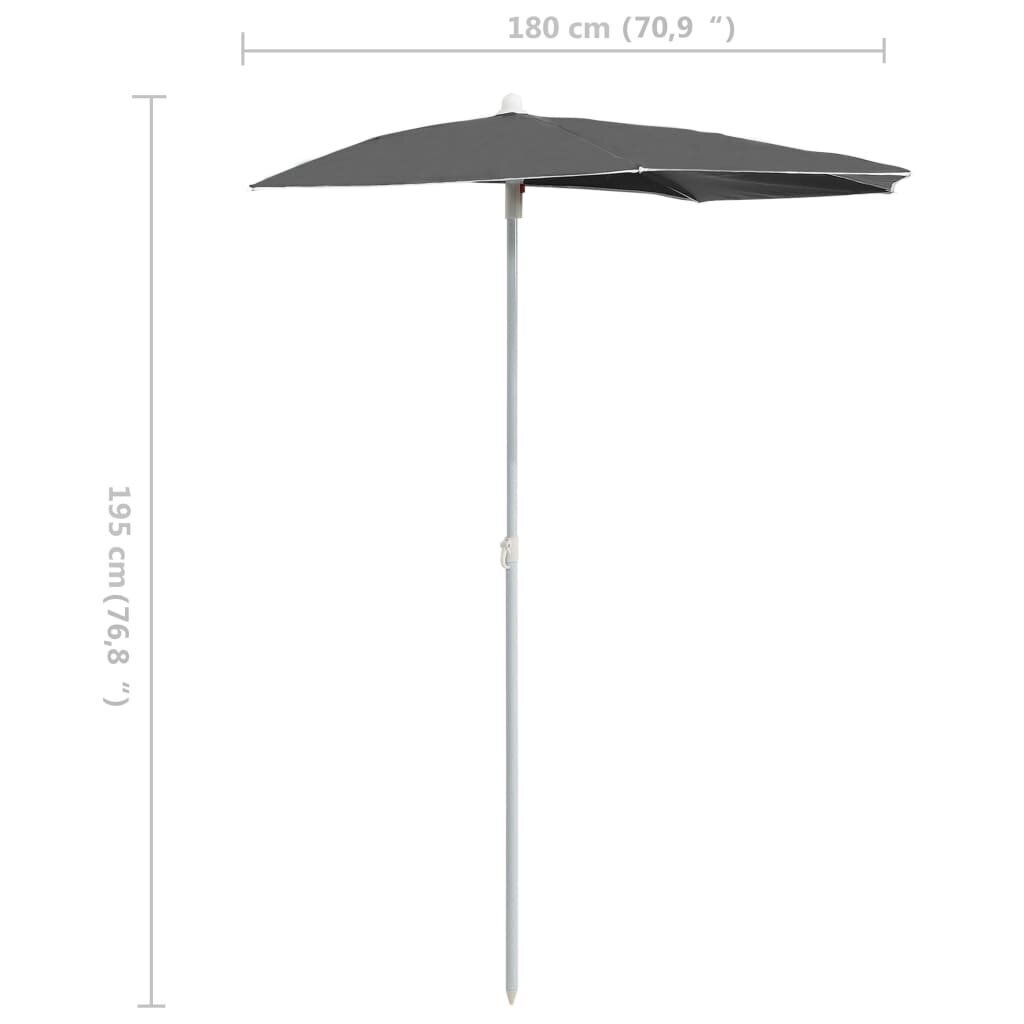vidaXL päikesevari postiga, poolümar, 180 x 90 cm, antratsiithall hind ja info | Päikesevarjud, markiisid ja alused | kaup24.ee