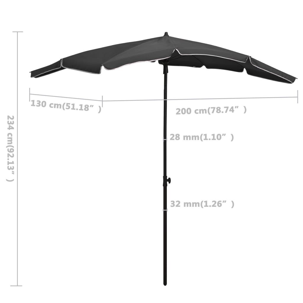 vidaXL aia päikesevari postiga, 200 x 130 cm, antratsiithall цена и информация | Päikesevarjud, markiisid ja alused | kaup24.ee