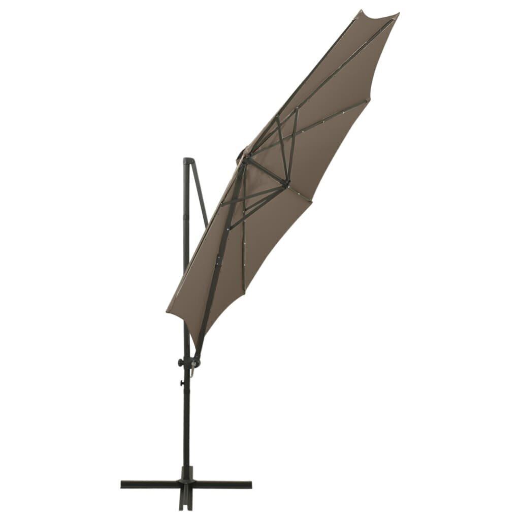 vidaXL konsooldisainiga päikesevari posti ja LEDiga, pruunikas, 300 cm hind ja info | Päikesevarjud, markiisid ja alused | kaup24.ee