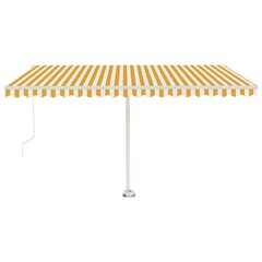 vidaXL käsitsi sissetõmmatav varikatus, LED, 450x300 cm kollane, valge hind ja info | Päikesevarjud, markiisid ja alused | kaup24.ee