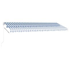 vidaXL käsitsi sissetõmmatav varikatus LED 500x300 cm sinine ja valge hind ja info | Päikesevarjud, markiisid ja alused | kaup24.ee