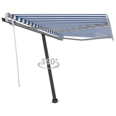 vidaXL käsitsi sissetõmmatav varikatus, 300 x 250 cm, sinine/valge hind ja info | Päikesevarjud, markiisid ja alused | kaup24.ee