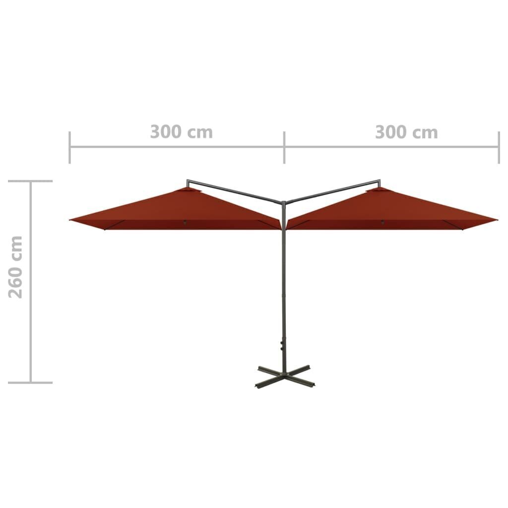 vidaXL kahene päikesevari, teraspostiga, terrakota, 600 x 300 cm цена и информация | Päikesevarjud, markiisid ja alused | kaup24.ee