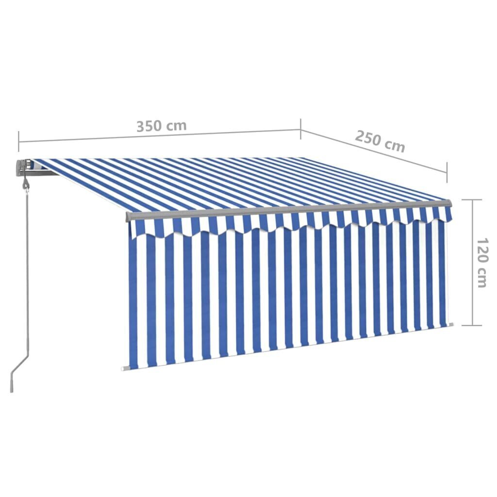 vidaXL automaatne varikatus, tuuleandur LED, 3,5x2,5 m, sinine, valge цена и информация | Päikesevarjud, markiisid ja alused | kaup24.ee