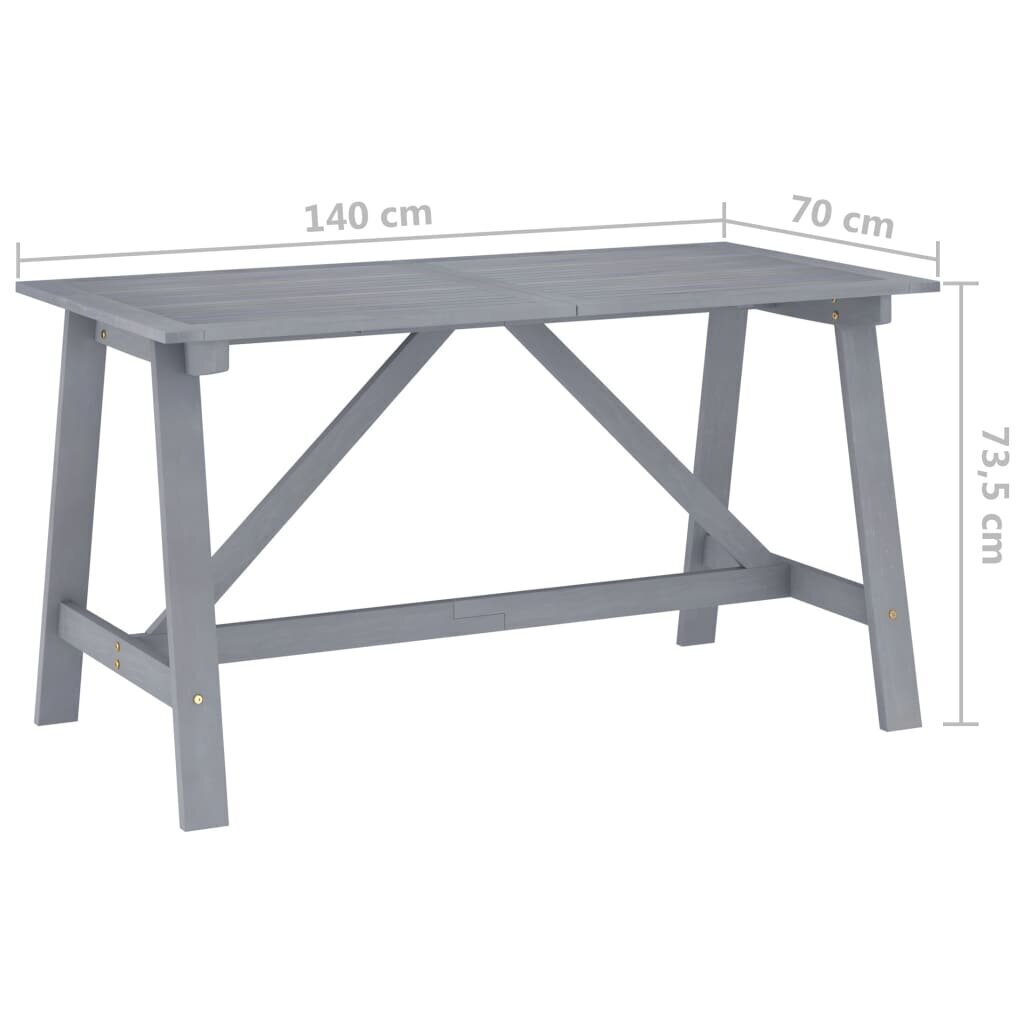 vidaXL aia söögilaud, hall, 140 x 70 x 73,5 cm, akaatsiapuit hind ja info | Aialauad | kaup24.ee