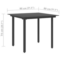 vidaXL aialaud, must, 80 x 80 x 74 cm, teras ja klaas hind ja info | Aialauad | kaup24.ee