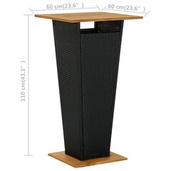 vidaXL baarilaud, must 60 x 60 x 110 cm, polürotang ja akaatsiapuit hind ja info | Aialauad | kaup24.ee