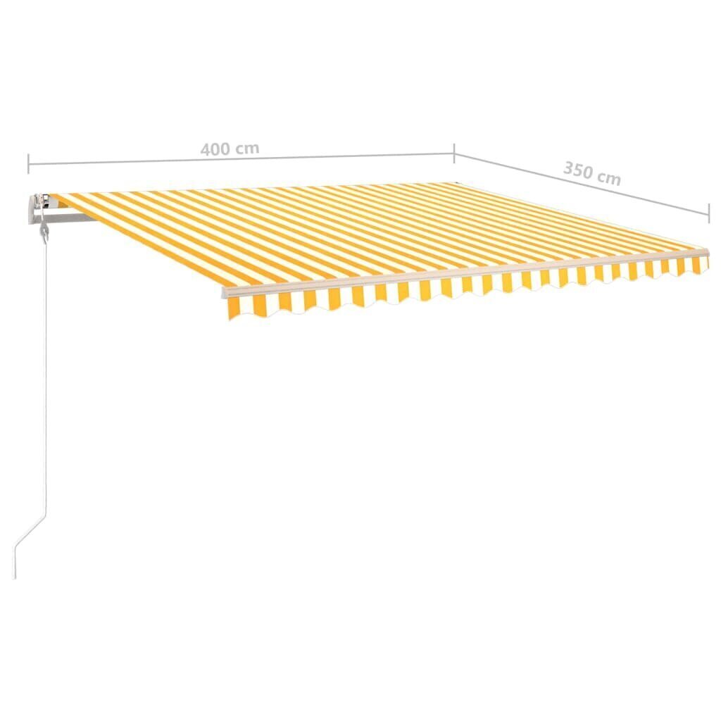 vidaXL automaatne varikatus, LED, tuuleandur, 400x350 cm kollane/valge hind ja info | Päikesevarjud, markiisid ja alused | kaup24.ee