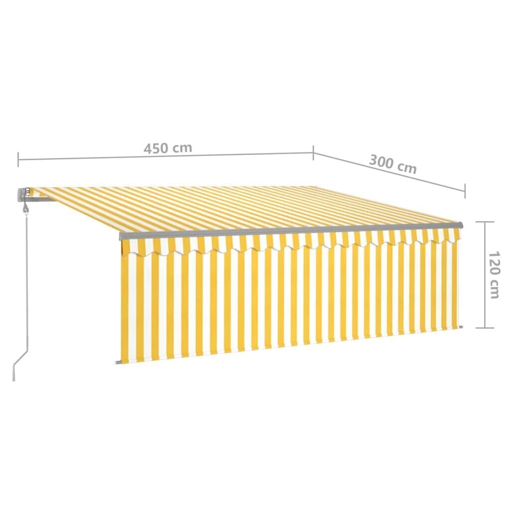 vidaXL automaatne varikatus LED ja tuuleandur 4,5x3 m kollane ja valge hind ja info | Päikesevarjud, markiisid ja alused | kaup24.ee
