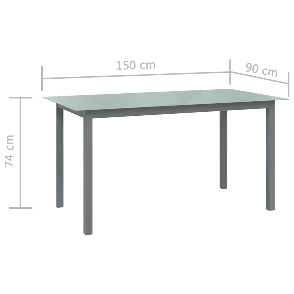 vidaXL aialaud, helehall, 150 x 90 x 74 cm, alumiinium ja klaas hind ja info | Aialauad | kaup24.ee