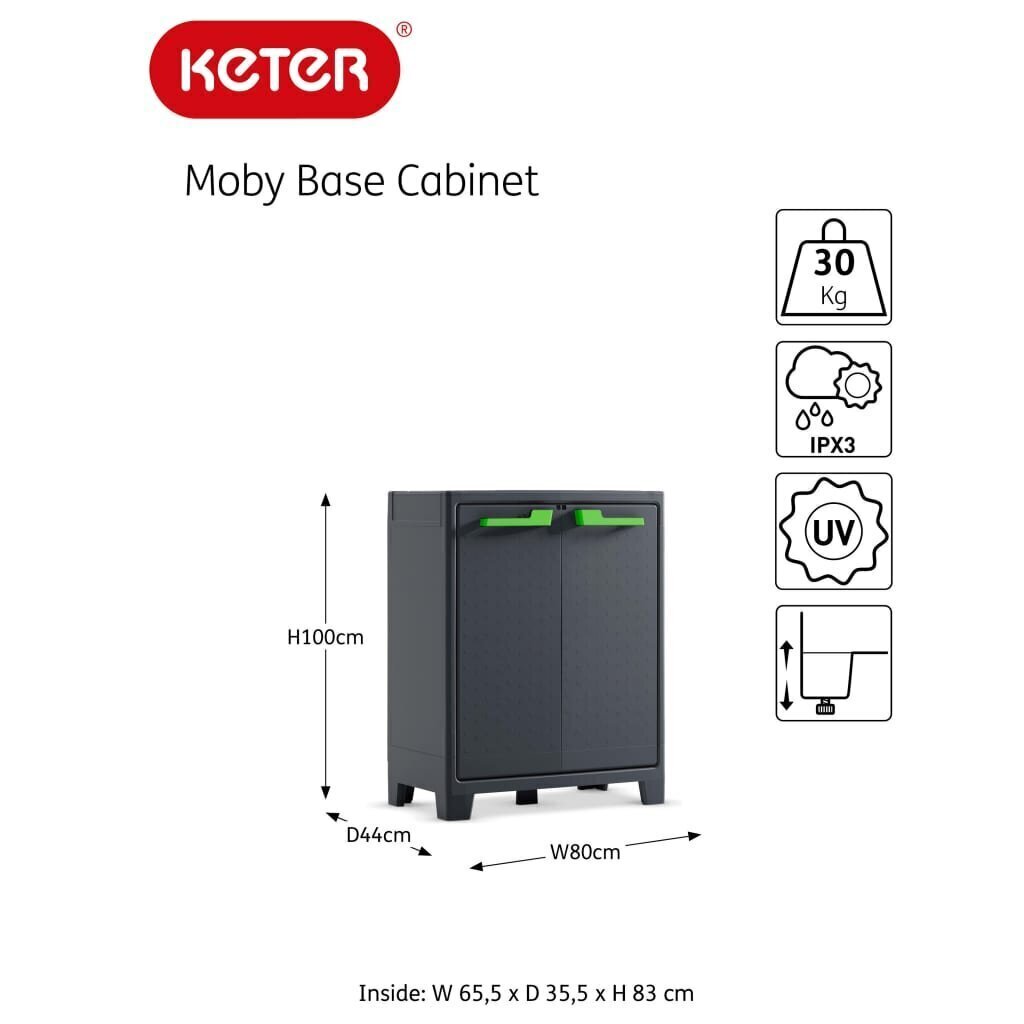 Keter hoiukapp riiulitega "Moby", grafiithall, 100 cm hind ja info | Elutoa väikesed kapid | kaup24.ee