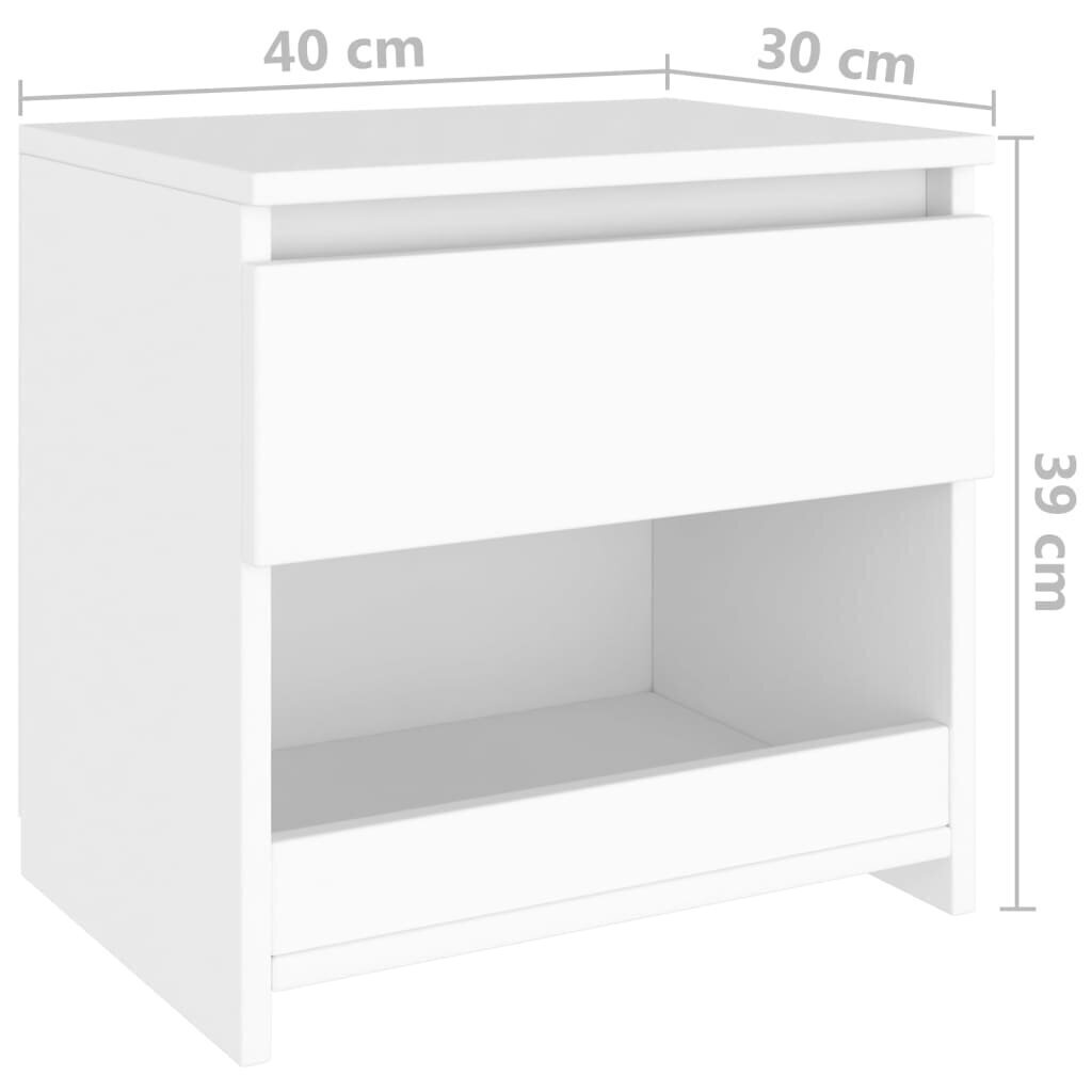 vidaXL öökapid 2 tk, valge, 40x30x39 cm, puitlaastplaat hind ja info | Öökapid | kaup24.ee