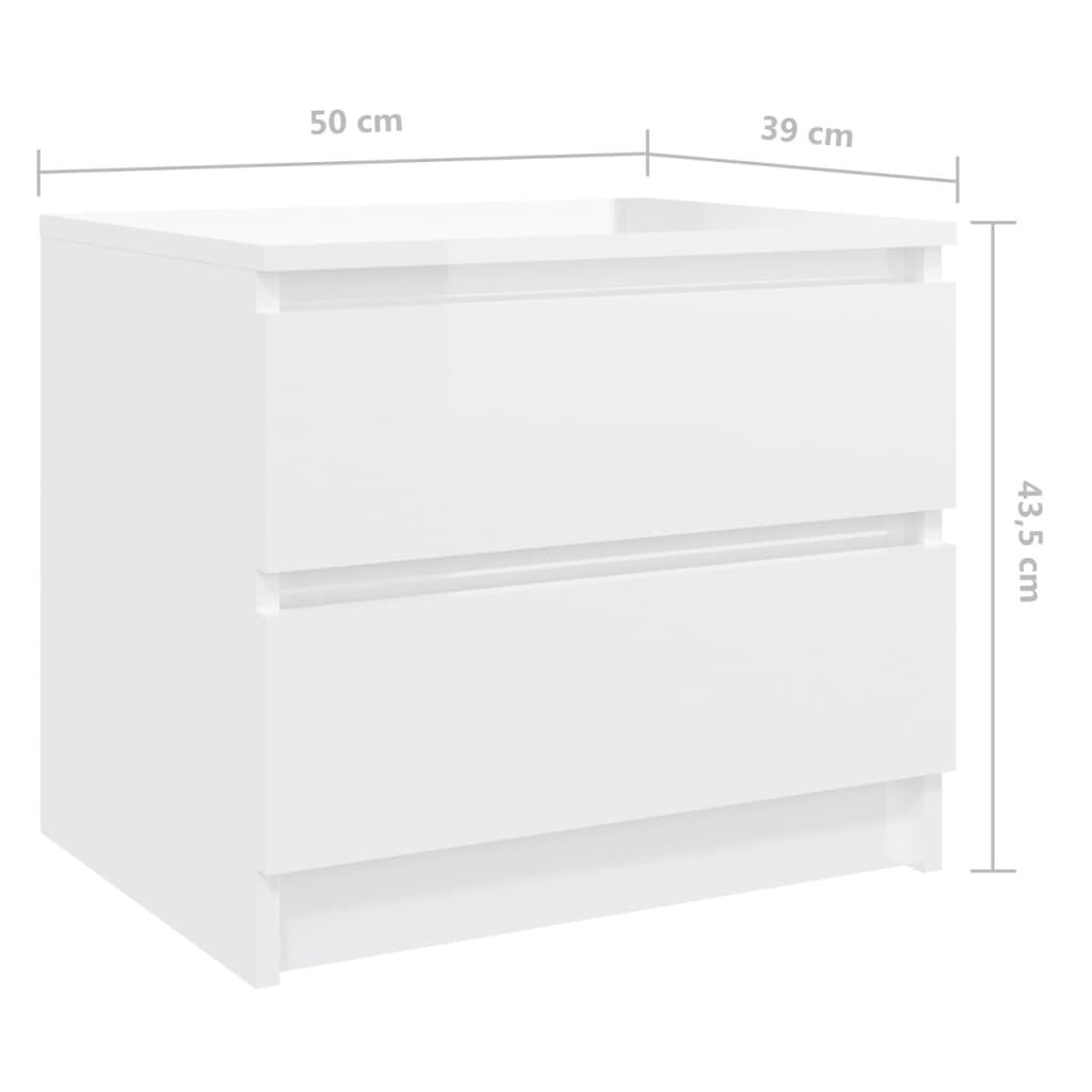 vidaXL öökapid 2tk, kõrgläikega valge, 50x39x43,5 cm, puitlaastplaat hind ja info | Öökapid | kaup24.ee