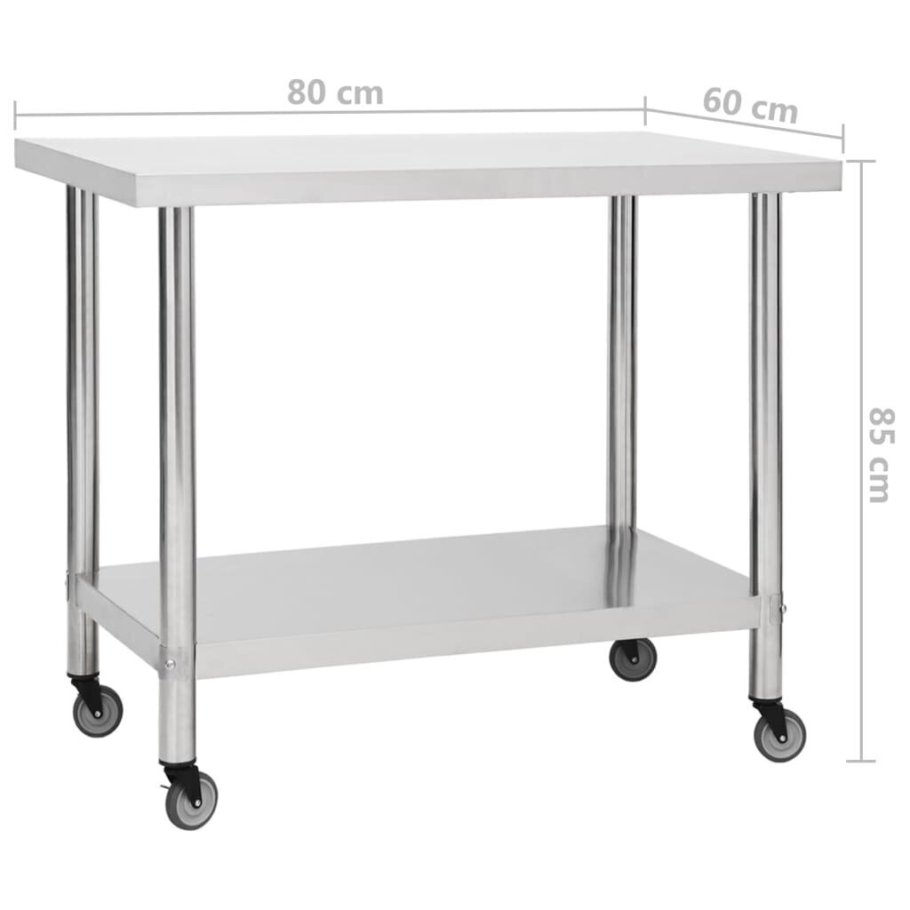 vidaXL köögi töölaud ratastega, 80x60x85 cm, roostevaba teras hind ja info | Köögimööbli tarvikud | kaup24.ee