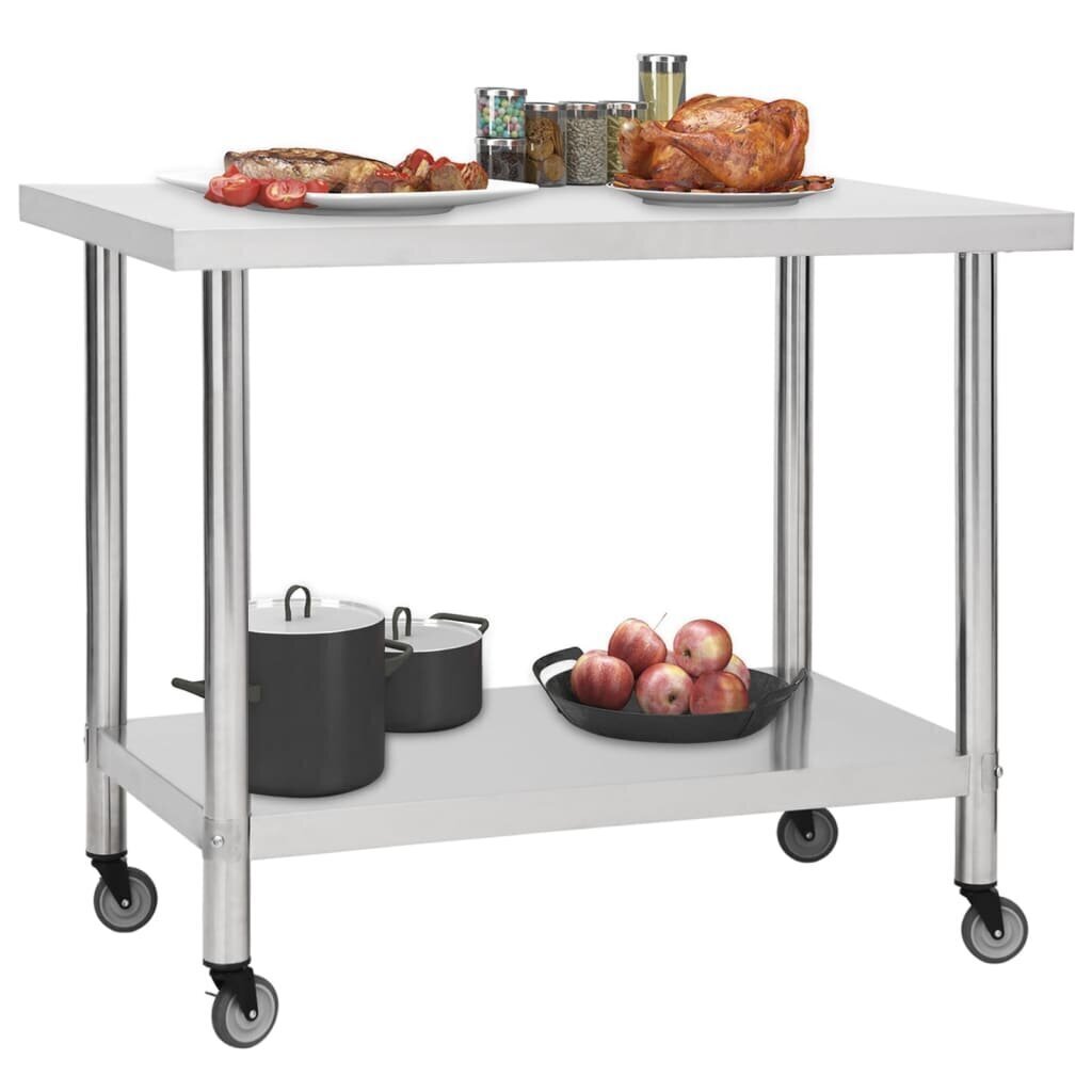 vidaXL köögi töölaud ratastega, 100x45x85 cm, roostevaba teras hind ja info | Köögimööbli tarvikud | kaup24.ee