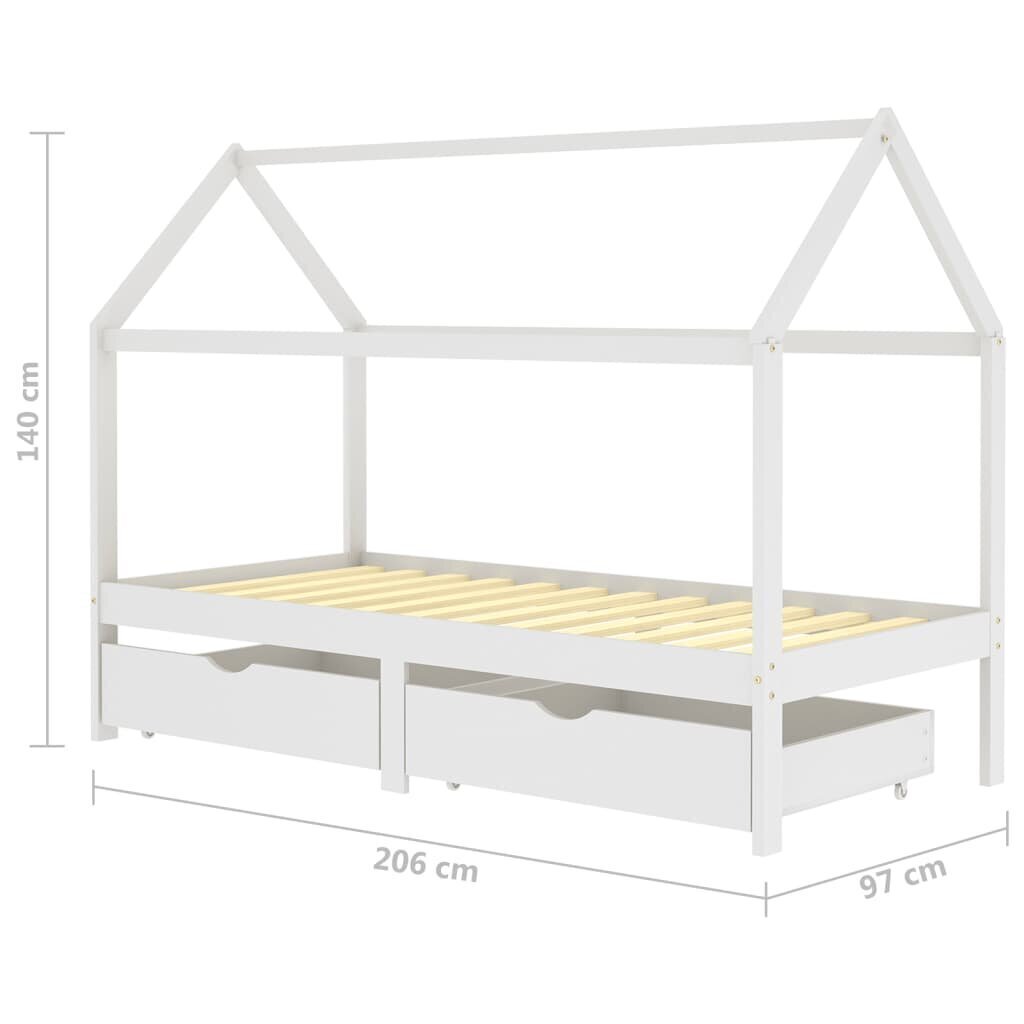 vidaXL lastevoodi raam sahtlitega, valge männipuit, 90 x 200 cm hind ja info | Lastevoodid | kaup24.ee