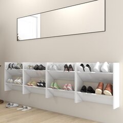 vidaXL seina kingakapp 4 tk kõrgläikega valge 60x18x60 puitlaastplaat hind ja info | Jalatsikapid, jalatsiriiulid | kaup24.ee