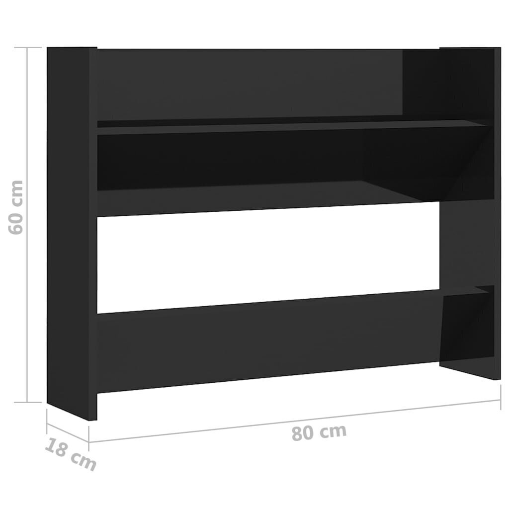 vidaXL seina kingakapp 2 tk kõrgläige, must 80x18x60 cm puitlaastplaat hind ja info | Jalatsikapid, jalatsiriiulid | kaup24.ee