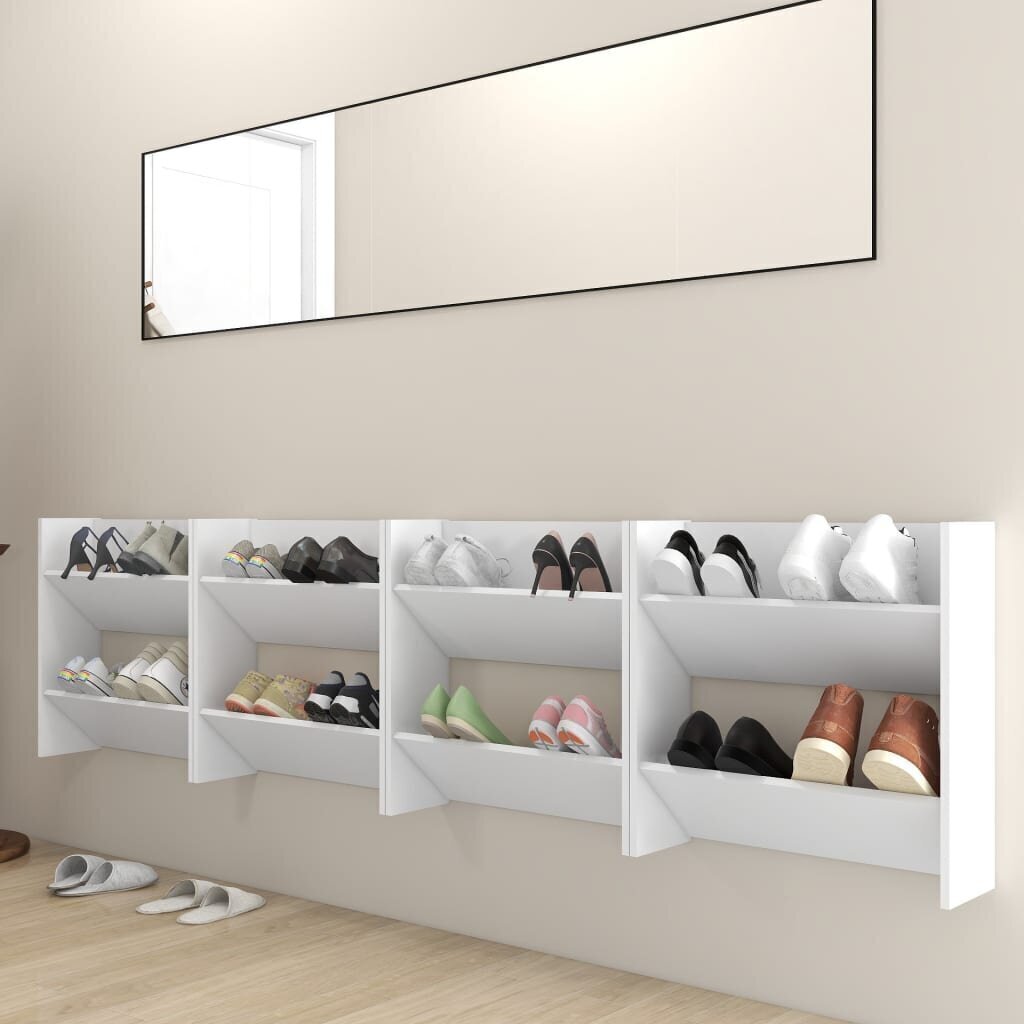 vidaXL seina kingakapid 4 tk, valge, 60 x 18 x 60 cm, puitlaastplaat hind ja info | Jalatsikapid, jalatsiriiulid | kaup24.ee
