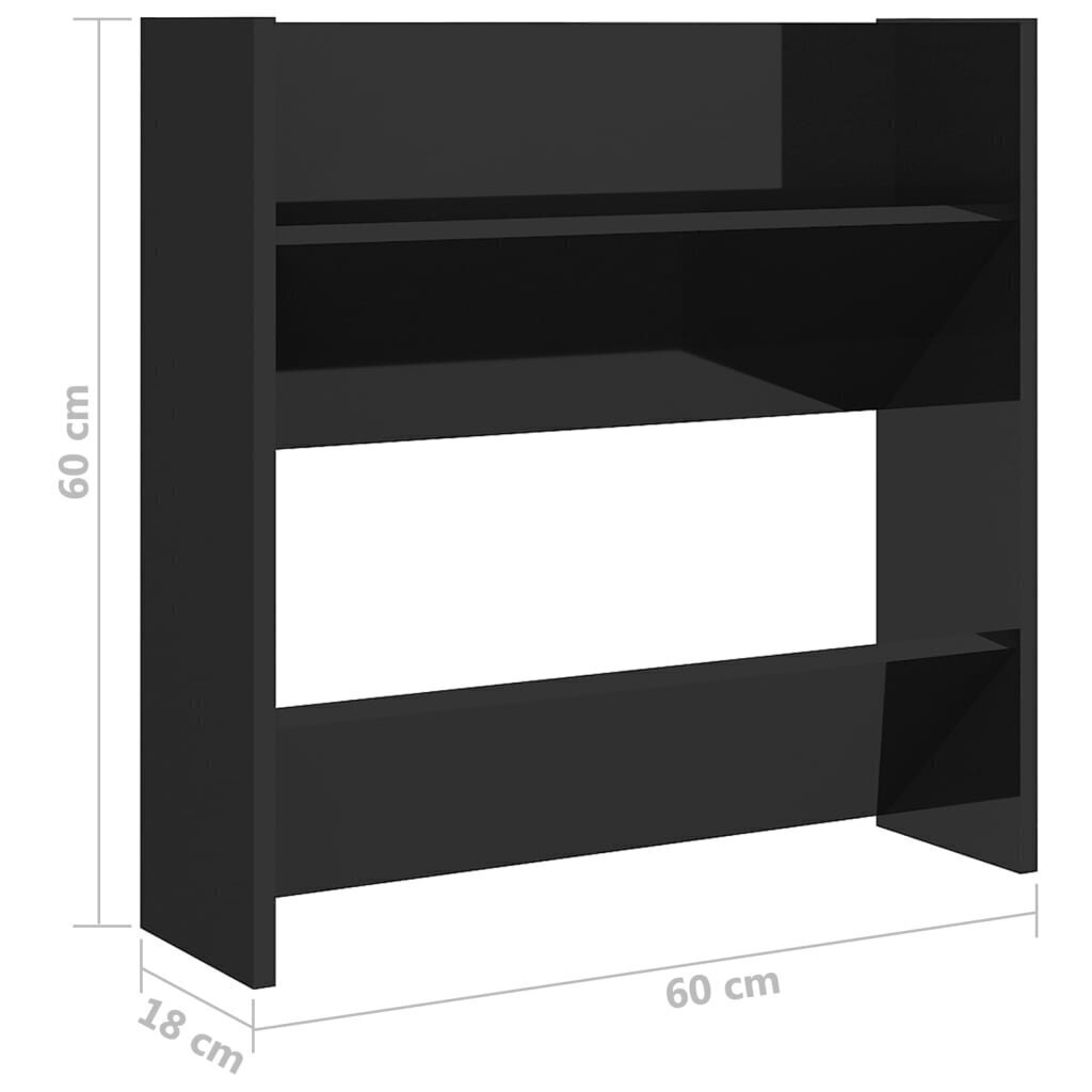 vidaXL seina kingakapp, kõrgläikega must, 60x18x60 cm, puitlaastplaat hind ja info | Jalatsikapid, jalatsiriiulid | kaup24.ee