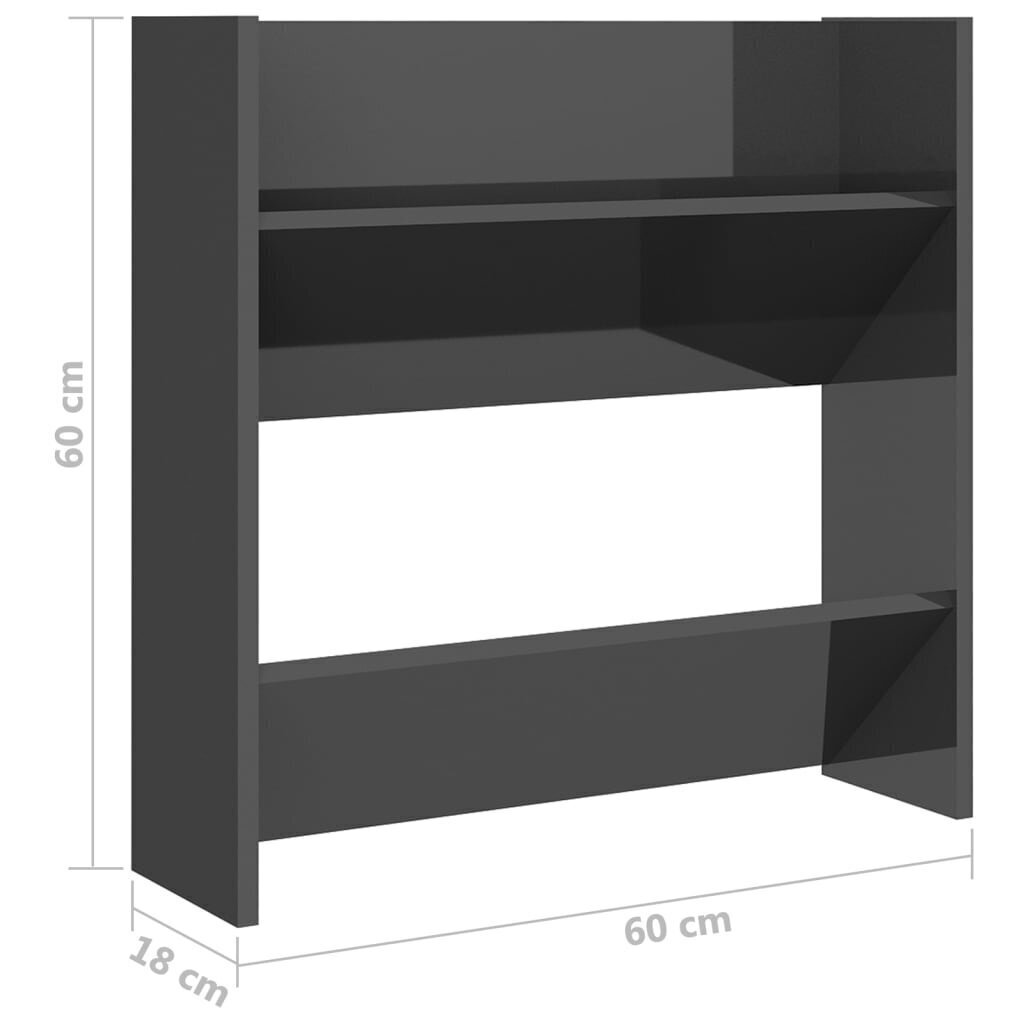 vidaXL seina kingakapp, kõrgläikega hall, 60x18x60 cm, puitlaastplaat hind ja info | Jalatsikapid, jalatsiriiulid | kaup24.ee