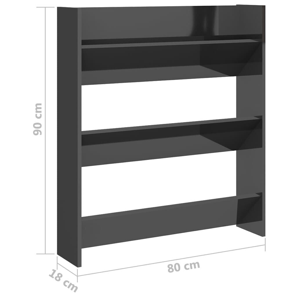 vidaXL seina kingakapp, kõrgläikega hall, 80x18x90 cm, puitlaastplaat цена и информация | Jalatsikapid, jalatsiriiulid | kaup24.ee