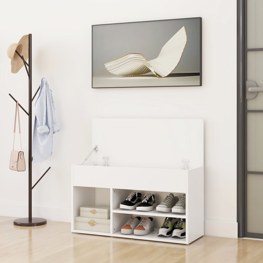 vidaXL jalatsipink, valge, 80 x 30 x 45 cm, puitlaastplaat hind ja info | Jalatsikapid, jalatsiriiulid | kaup24.ee