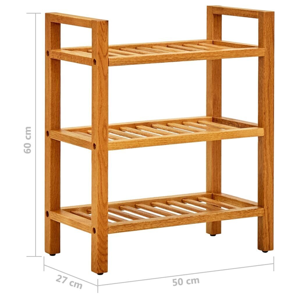 vidaXL kingariiul 3 riiuliga, 50 x 27 x 60 cm, tammepuit цена и информация | Jalatsikapid, jalatsiriiulid | kaup24.ee