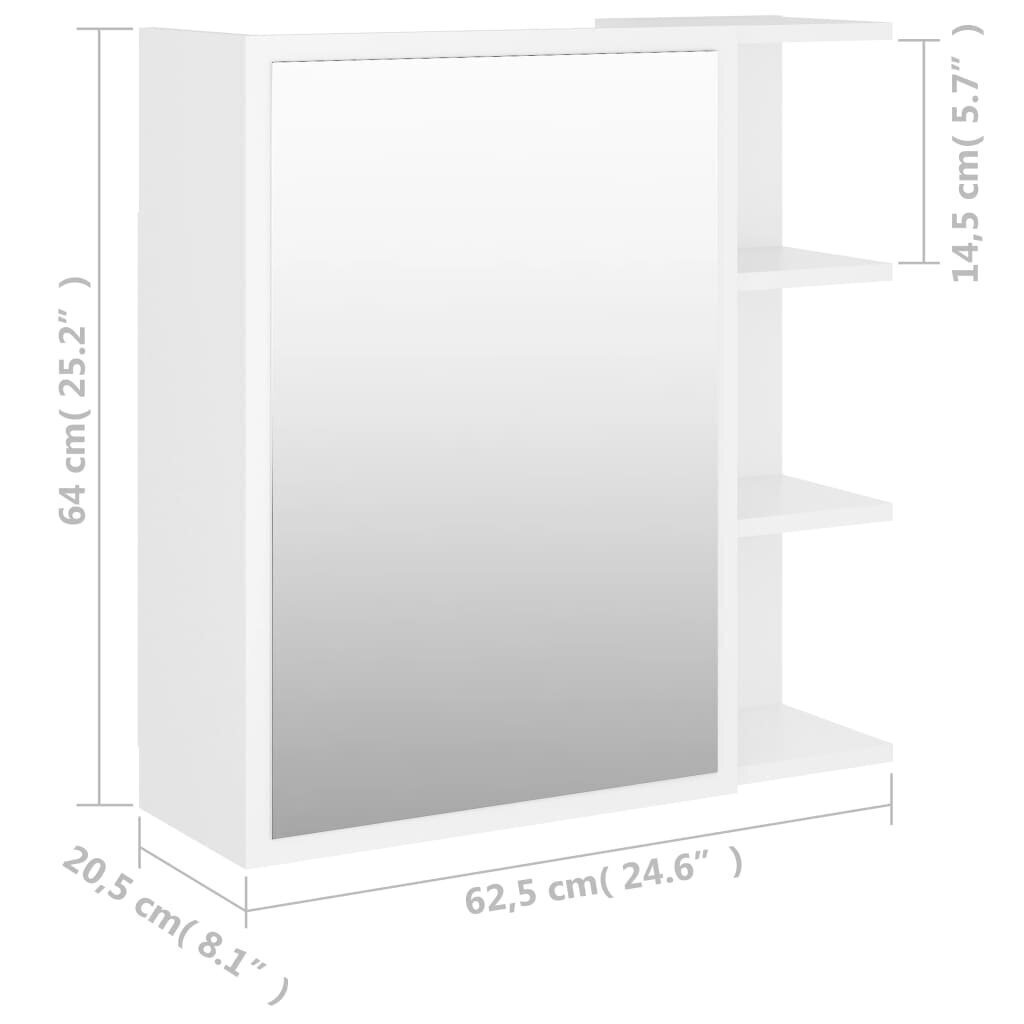 vidaXL vannitoa peeglikapp valge 62,5x20,5x64 cm puitlaastplaat цена и информация | Vannitoakapid | kaup24.ee